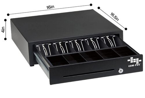 EOM-POS Cash Register Money Drawer. Compatible with Square [Receipt Printer Required]. Includes Built in Cable to Connect to Receipt Printer. (Printer Driven)