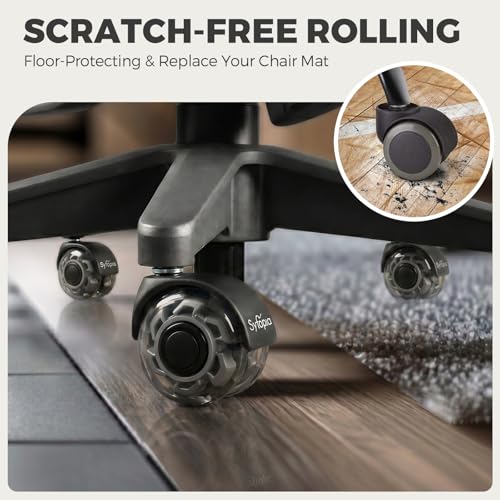 Sytopia Grey 2-Inch Office Chair Casters Set of 5 - Smooth Universal Fit, Quiet Rubber Wheels for Carpet & Hardwood Floors