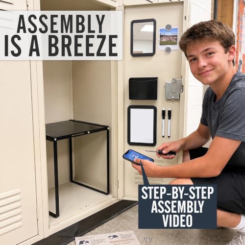 Black Adjustable Locker Shelf Organizer Kit for School Lockers - Durable Steel, Custom Fit, Easy Install