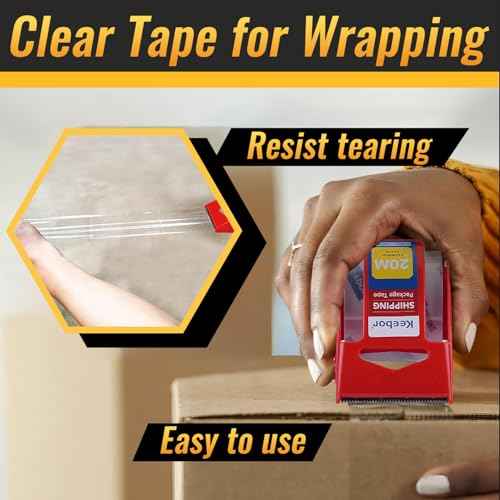 12 Rolls Packaging Tape with Dispenser, Heavy Duty Packing Tape, Clear Tape for Shipping Mailing Wrapping, 1.5'' Core