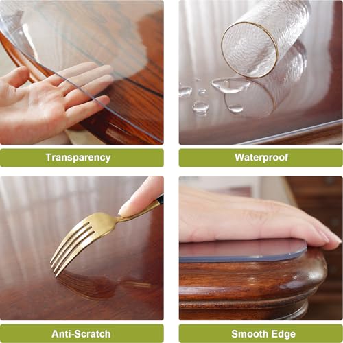 OstepDecor Clear Table Protector 2mm Thick, 30 x 48 Inch Clear Table Cover Protector, Plastic Table Cover, Desk Protector Mat, Waterproof Desk Cover Pad for Coffee Table, Writing Desk, Dining Room