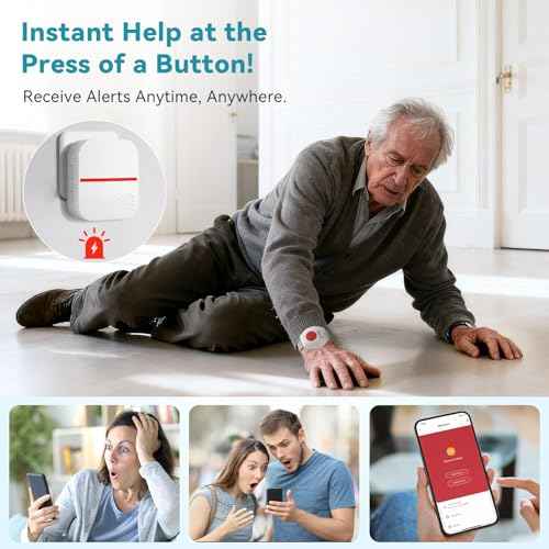 WiFi Caregiver Pager Life Alert Systems for Seniors No Monthly Fee App Control Medical Alert Systems for Seniors, 1Waterproof Call Button+ 1Watch Button 1Receiver(Only Supports 2.4GHz Wi-Fi)