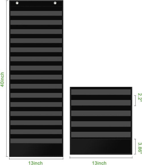 Regeleto Daily Schedule Pocket Chart - 15+1 Pockets with 30 Double-Sided Reusable Cards | Black