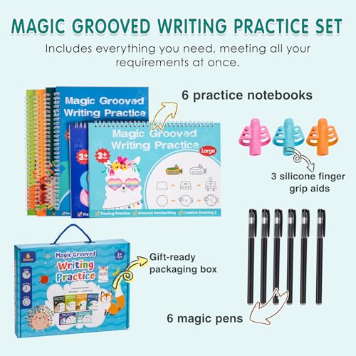 6-Pack Reusable Handwriting Practice Workbooks for Kids Ages 3-8 with Magic Fading Ink