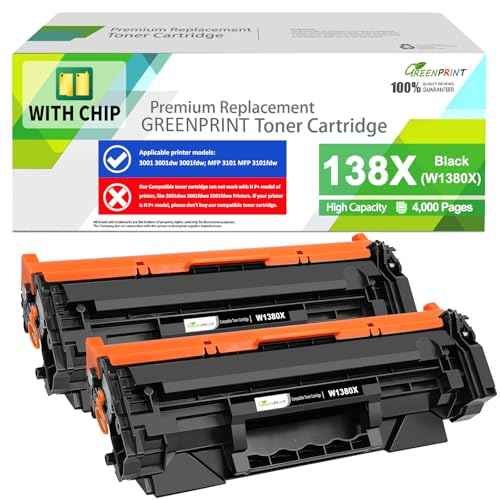 ¡¼ with CHIP 138X W1380X ( 138A W1380A ) Compatible Toner Cartridge 2 Blacks High Yield 4000 Page for H P 3001dw 3001fdw 3101fdw 3101sdw Can't Work with H P + Printer Model End with ''e''
