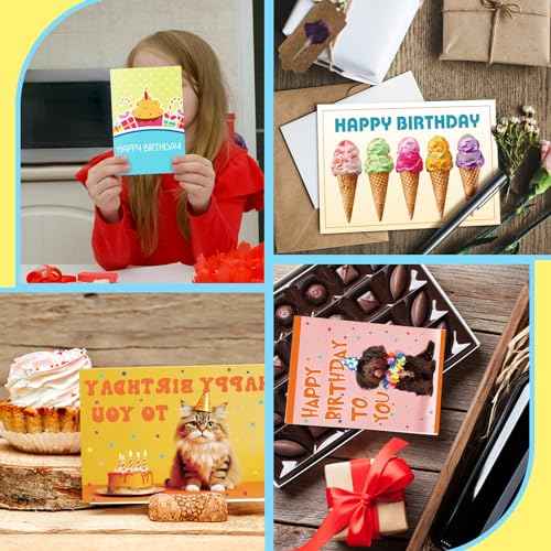 Harloon 200 Pack Happy Birthday Card Assorted Bulk with Blank Envelopes and Stickers 4 x 6 Inches Greeting Blank Happy Birthday Cards for Men Women Adults Kids, 20 Styles(Cute Style)