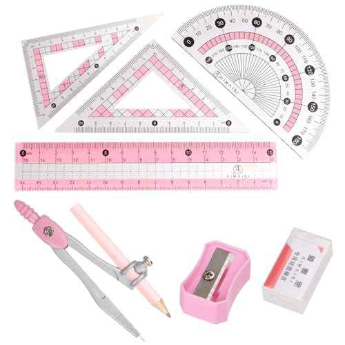 Compass Geometry Tool Protractor and Compass Set with Metal Box Drawing Compass with Rulers Math Compass Kit for Class Supplies and School 8 Piece