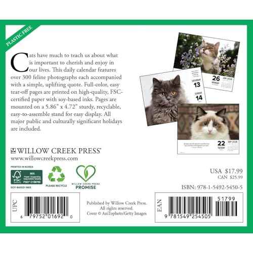 Willow Creek Press, What Cats Teach Us 2026 Desk Calendar, 6.18'' X 5.43'', Daily Calendar with Adhesive Binding