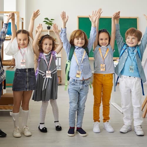 Retro Style Classroom Passes Set with Lanyards - 8 Student Identification Cards