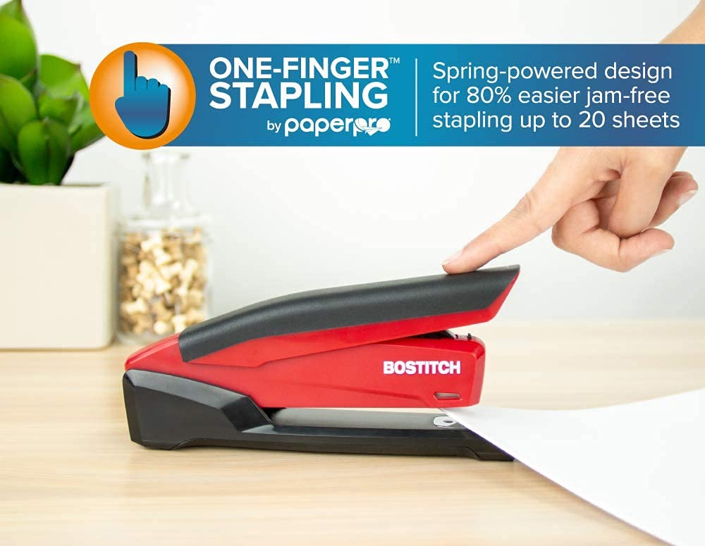 Bostitch Stapler - InPower, One Touch Heavy Duty Red Office Stapler with Built-in Staple Remover, 20 Sheet Capacity, 1260 Staples Included