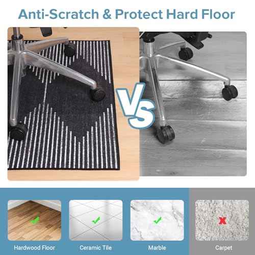 Office Chair Mat for Hardwood Floors, Durable 51"x63" Low-Pile Bohemian Stripe Desk Rug with Non-Slip Backing, Easy-Glide Computer Floor Protector for Rolling Chairs