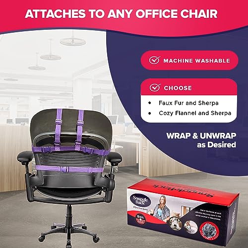 The Original Office Chair Blanket by SnuggleBack; Cozy Comfy Office Desk Chair Wrap Attaches for Convenient Heat and Hands-Free. Stay Warm In The Winter or Summer. Black Faux Fur with Sherpa Fleece