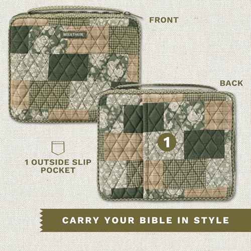Bella Taylor Quilted Bible Cover for Women - Large Study Bible Case - Heirloom Rose Patchwork