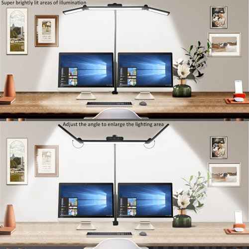 LED Desk Lamps for Home Office 24w LED Desk Light with Stepless Dimming Knob 2 Auxiliary Lights Adjustable Gooseneck Touch Control Clip on Office Lamp for Drafting Study Reading Eye Protection