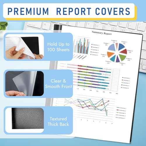 8 Pack Report Covers, COIDEA Report Covers with 3-Prong Fasteners, Presentation Folders for A4 and Letter Size Paper, Clear Front Report Covers Binder Bulk for School Business, 100 Sheet Capacity