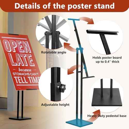 Heavy Duty Sign Stand, Floor Poster Board Stand, Adjustable Metal Sign Holder Height Up to 60 Inches and 180¡Æ Rotation Display Standing Pedestal for Board & Foam (Black-1PC)