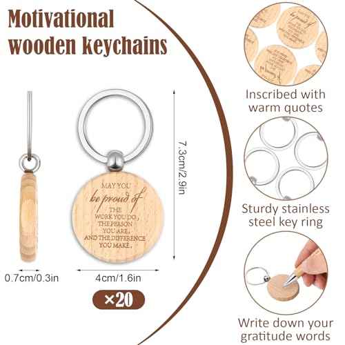 60 Pcs Employee Appreciation Gifts Inspirational Spiral Notebooks Wooden Thank You Keychains Bulk Encouragement Bamboo Ballpoint Pens for Coworkers Nurse Teacher(Classic Style)