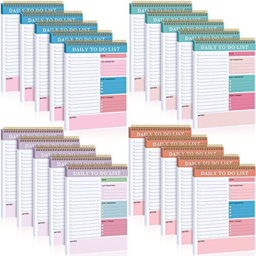 20 Pcs Daily to Do List Notepad Daily Planner with 52 Sheets Tear Off, Spiral to Do List Notebook Notepad Undated Bulk for Adults Kids Classroom Office Plan Work Schedule Checklist, 6.38 x 9.84 Inch