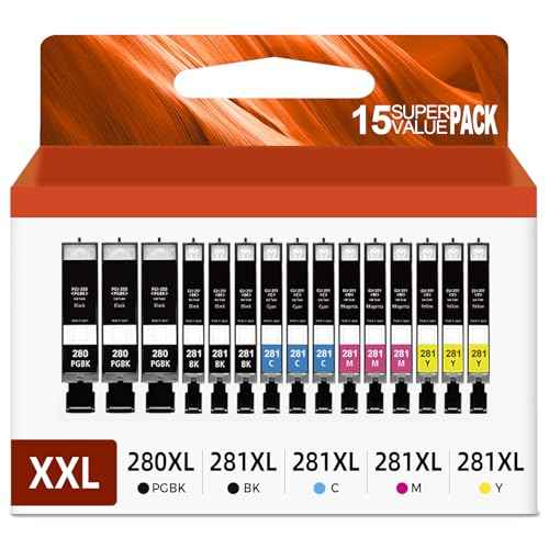 Relcolor 15 Pack 280 281 XXL Ink Cartridges Replacement for Canon PGI 280XXL/281XXL Cartridges 280XL 281XL TR8620a TR8620 TR8520 TR8600 TR7520 TS702a TS9520 TS9521C TS6120 TS6220 TS9120 TS6320 TS8220