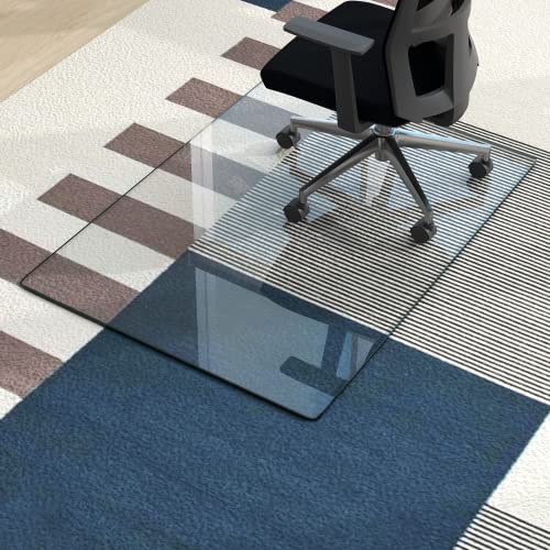 NeuType Glass Chair Mat, Tempered Glass Office Chair Mat for Carpet or Hardwood Floor - Effortless Rolling, Easy to Clean, Best for Your Home or Office Floor, 36" by 48" - 1/5" Thickness, Transparent