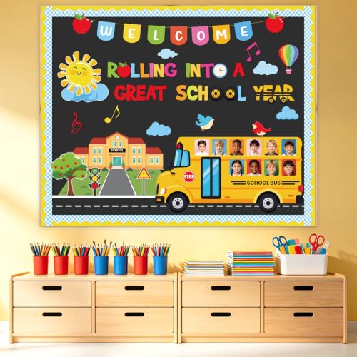 Yellow 66pcs Welcome Back to School Bulletin Board Decorations Set School Bus DIY Classroom Wall Decor PAIVSUN