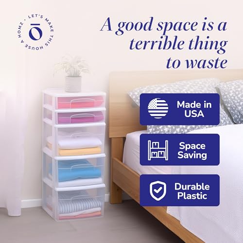 HOMZ 5-Drawer Storage Cart - White Frame, Clear Drawers, Medium Plastic Organizer