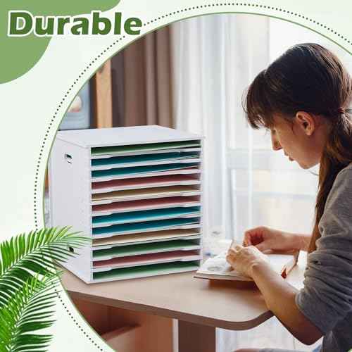 12 Tier Scrapbook Paper Organizer Adjustable Desk Scrapbook Paper Sorter Storage Rack File Organizer Wide Document Holder for Office Desktop (13 x 13. 7 x 14. 5 Inches)