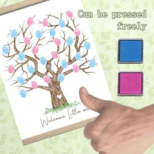 QZCYU Gender Reveal Fingerprint Tree Canvas Guest Books, Baby Shower Decorations, Gender Reveal Party Decorations Gifts Ideas, Baby Shower Party Supplies, Thumbprint Hanging Paintings(12x15in)