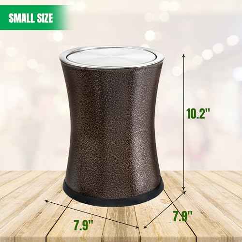 Bennett Swivel-A-Lid Small Trash Can, Metal Attractive 'Center-Inset' Designed Wastebasket, Modern Home D?cor, Round Shape (Brown)