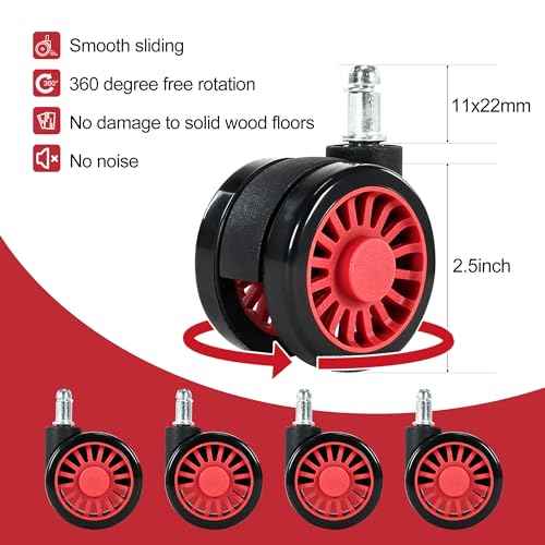 Frassie Gaming Chair Base Replacement with 5 Casters, Nylon Heavy Duty Desk Office Chair Wheel Base Part (Red)