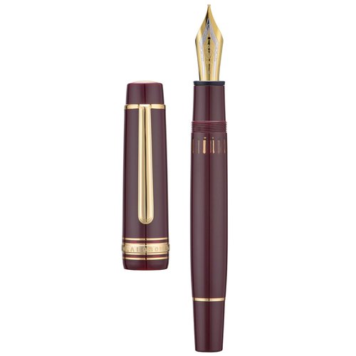 Yongsheng Junlai 930 Acrylic Fountain Pen, Size 9 Medium Nib with Piston Filling System, Wine Red Fence Ink Tank with Flat Top Design Smooth Writing Pen (Gold Trim)