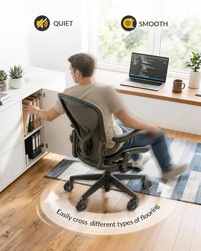 HOLKIE Black 11x22mm Office Chair Wheels Set of 5 – 3 inch Caster Rollers, Quiet, Soft PU, Carpet & Hardwood Floors