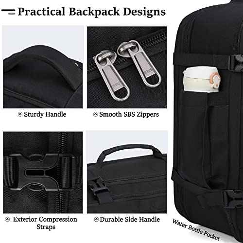 IGOLUMON Travel Backpack for Men Women 40L Flight Approved Carry on Backpack 17 Inch Waterproof Laptop Backpack Large Luggage Daypack Business College Weekender Overnight Backpack with Shoe Bag, Black