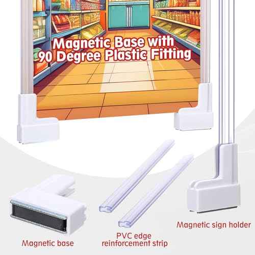 Fulmoon 12 Sets Magnetic Sign Holder System White Magnetic Sign Holder with 12 Inch Clear PVC Card Strip Ceramic Magnet Gondola Clip for Gondola Shelving Retail Displays