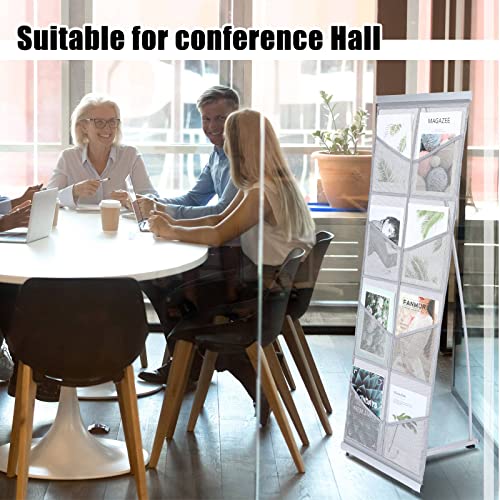 Portable Mesh Literature Holder with 8 Pockets - Floor Stand for Brochures & Magazines, Gray