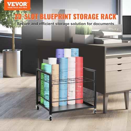 VEVOR Blueprint Storage Rack, 20 Slots Blueprint Holder with Wheels, Mobile Metal Blueprint Storage Cart for Map Poster Architectural Construction Plan, Roll File Organizer for Home, Office, School