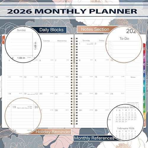 2026 Planner - Planner 2026, 9" x 11", Jan.2026 - Dec.2026, 2026 Planner Weekly and Monthly with Colorful Tabs, Strong Twin-wire, Back Pocket - Engraved Floral