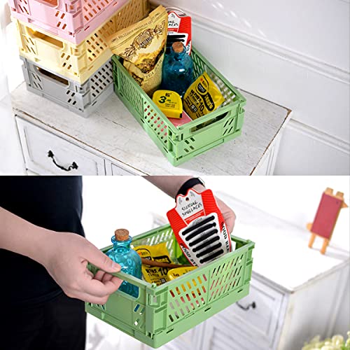 Pastel Plastic Storage Crates Set of 4 - Foldable Colorful Organizer Baskets for Bedroom, Office & Home (Pink, Blue, Green, Yellow, Medium)