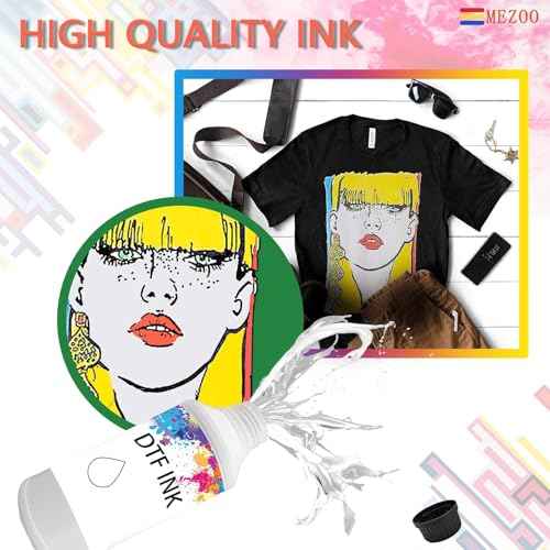 MEZOO DTF White Ink 1000ml Premium DTF Ink for Film Heat Transfer Printing Compatible for DTF Printers with Printhead L1800 L805 XP15000 R1390 4720 I3200 XP600 DX7 DX5 5113