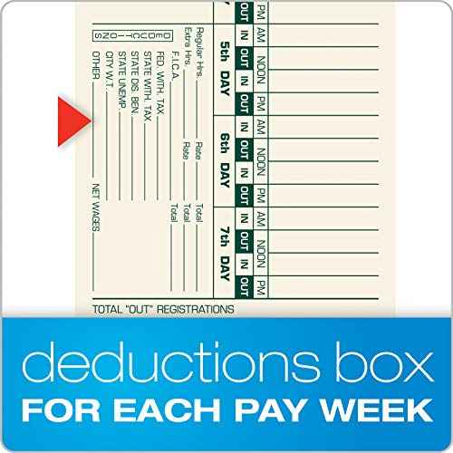 TOPS Time Cards, Bi-Weekly, 2-Sided, Numbered Days, 3-1/2" x 9", Manila, Green/Red Print, 500-Count (1275)