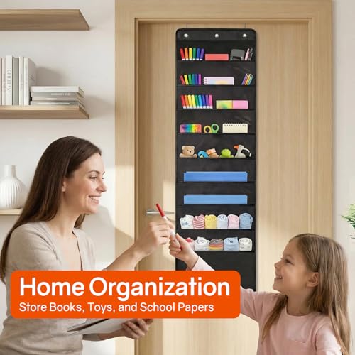 SUNEE 10-Pocket Hanging Wall File Organizer Black Space Saver Office Classroom