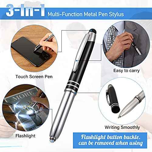 Zonon 30 Pieces LED Ballpoint Pen with Stylus Tip 1.0 mm Black Ink Metal Stylus Pen for Touch Screens, 3 In 1 Multi-Function Capacitive(Multiple Colors)