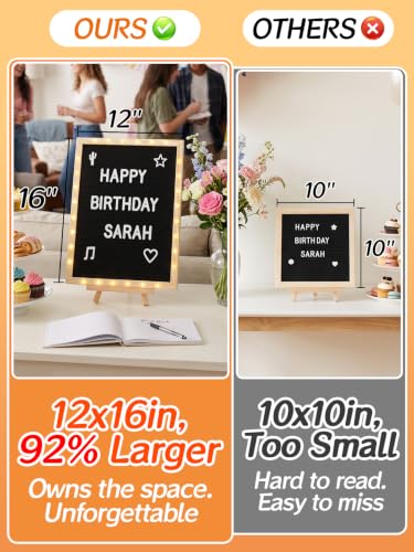 Large 12x16 Felt Letter Board with Lights, 1.5-Inch Letters & Stand
