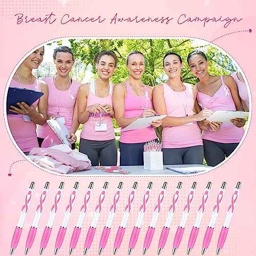 Ctosree 150 Pcs Breast Cancer Awareness Pens Bulk Retractable Pink Ribbon Black Ink Ballpoint Pens Gift Breast Cancer Awareness Party Favors for Office Women Nurse Coworkers Employees Bus Driver
