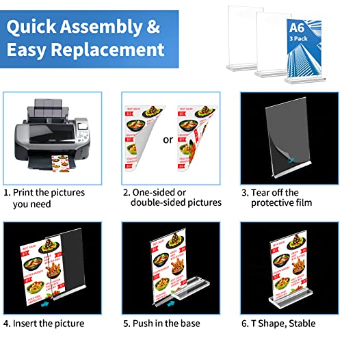 Svalor 4x6 Inch Acrylic Sign Holders Vertical 3 Pack - Double-Sided Display