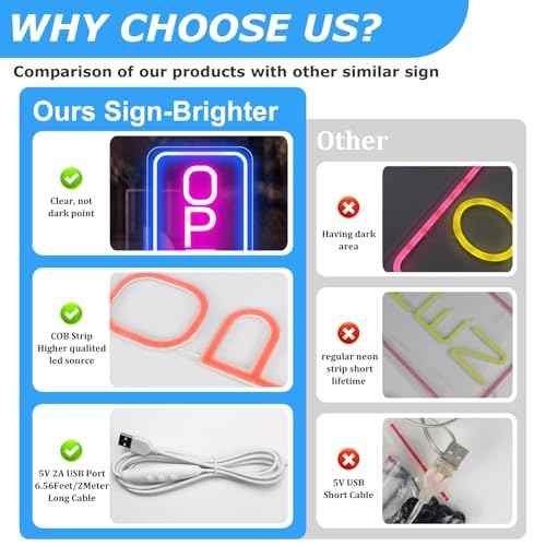 Neon Open Signs for Business, 16''x 9'' LED Open Sign, Super Bright Open Neon Sign (Blue&Pink), with ON/OFF Switch & Adapter, Neon Light Up Sign for Window Party Wall Bars Coffee Club Hotel
