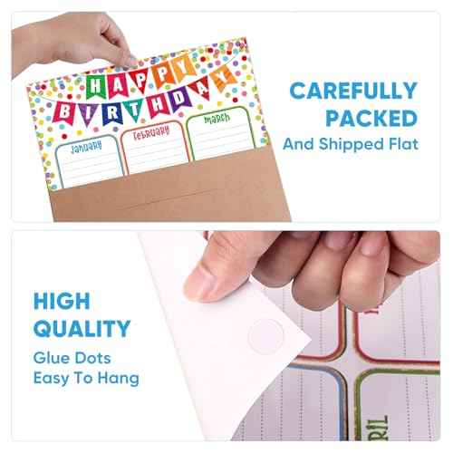 FaCraft Birthday Chart Poster for Classroom - Confetti Happy Birthday Poster Calendar Boho Reusable Laminated Classroom Birth day Chart Class Bulletin Board Decorations Back to School Teacher Supplies