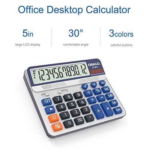 Desktop Calculator Extra Large 5in LCD Display 12-Digit Big Button Giant Accounting Calculator, Battery & Solar Powered, for Office Business & Home(OS-6815)