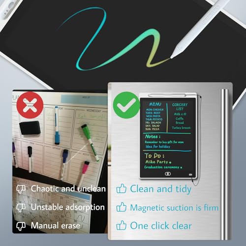 ONBUWWs Magnetic LCD Fridge Whiteboard - 9.8x6.7 inches, White, Dry Erase Memo Pad with Lock, Includes Pen & Stylus Slot, Blank Variant