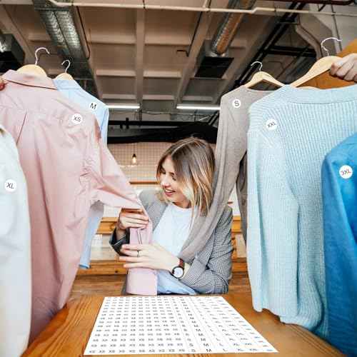 4200 Pcs Size Stickers for Clothing XS-XXXL, Wmiwulien 1/2" 28 Sheets Self Adhesive Labels, Round Black Apparel Size Label Stickers for T-Shirts Trousers Skirt Retail Home